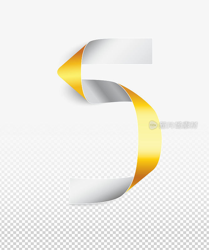 Double sided type bent manually in the shape of number 5 - creative illustration with beautiful light and realistic soft shadows